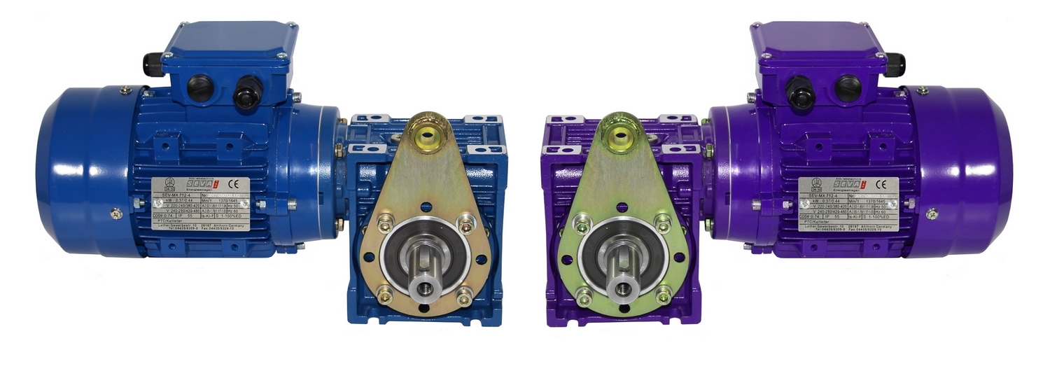 Worm gear motors, stub shafts, torque supports and special paint (purple)